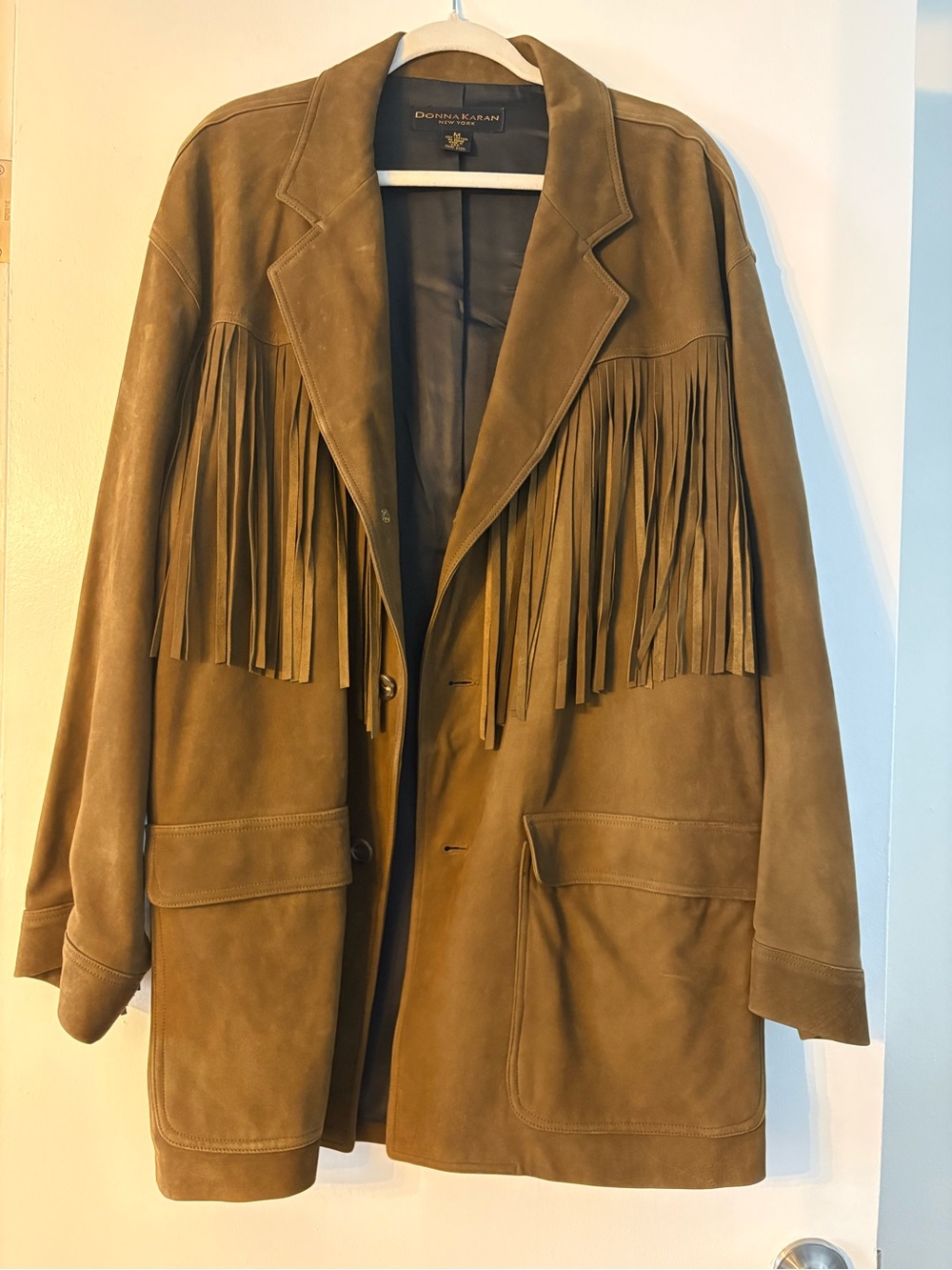 Donna Karan Tan Suede Fringe Jacket
